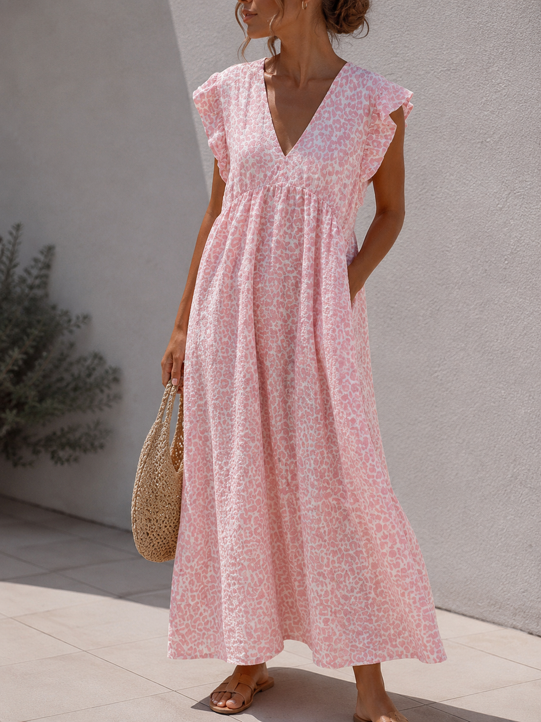 LANGES LEO MUSSELIN KLEID - rosa