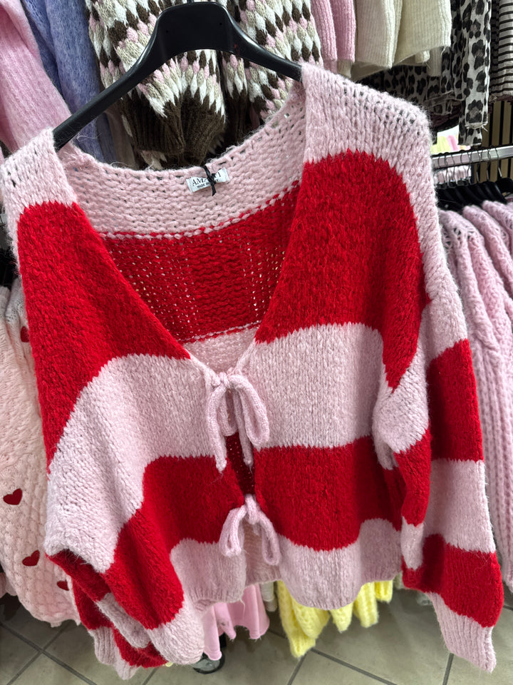 STREIFEN SCHLEIFEN STRICKJACKE - versch. Farben