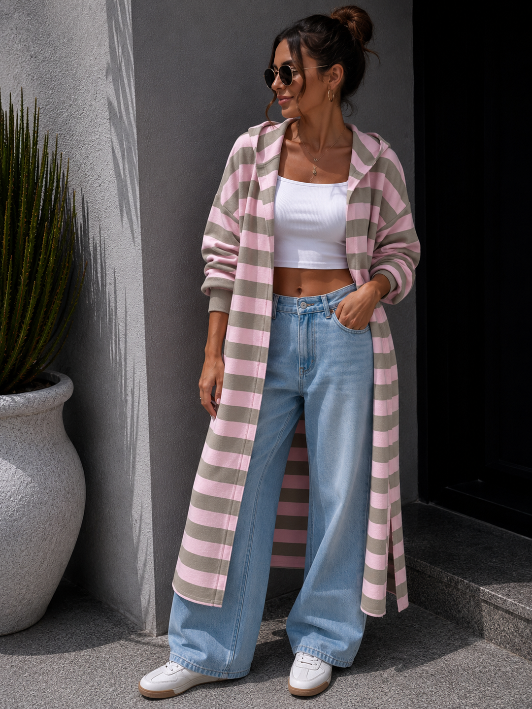 LANGE STREIFEN SWEATJACKE mit Kapuze - versch. Farben