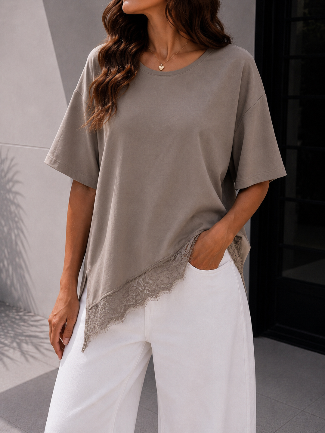 LOCKERES T-SHIRT mit Spitze - versch. Farben