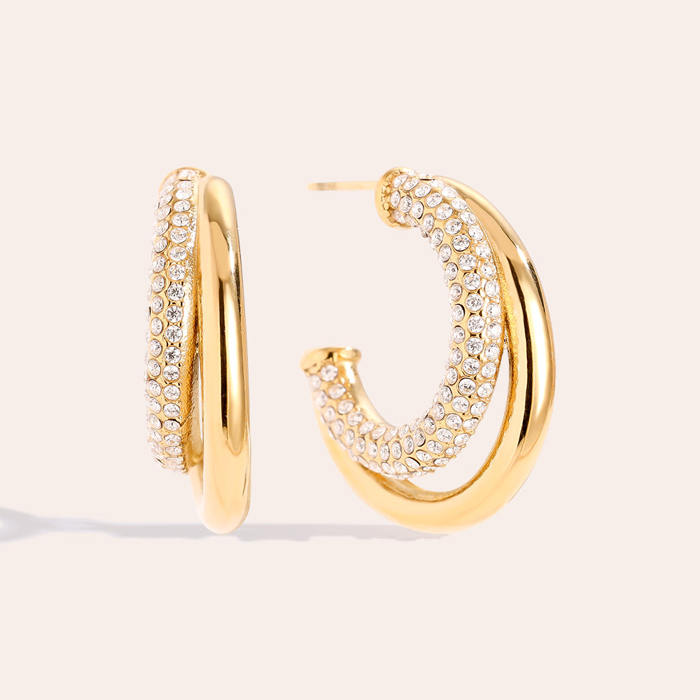 DOUBLE OHRRINGE mit Strass - vergoldet