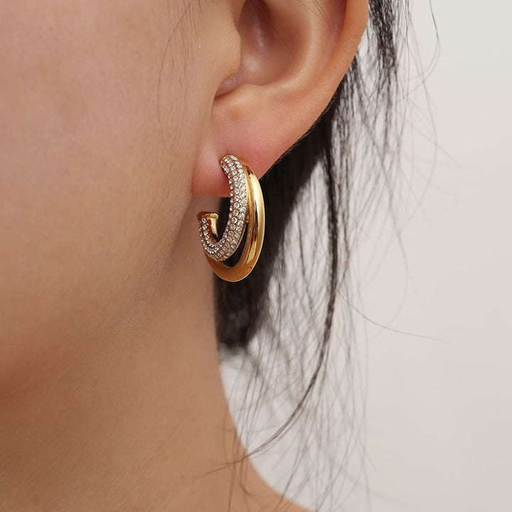 DOUBLE OHRRINGE mit Strass - vergoldet