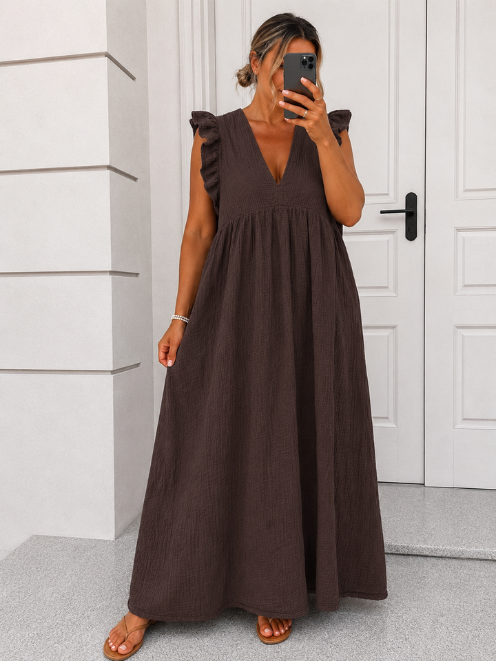 CURVY MUSSELIN RÜSCHEN KLEID - versch. Farben