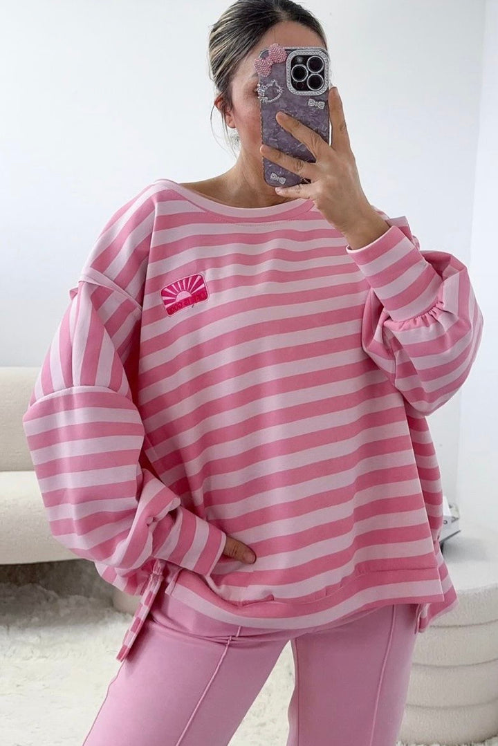 STREIFEN SWEATSHIRT Life is good - rosa