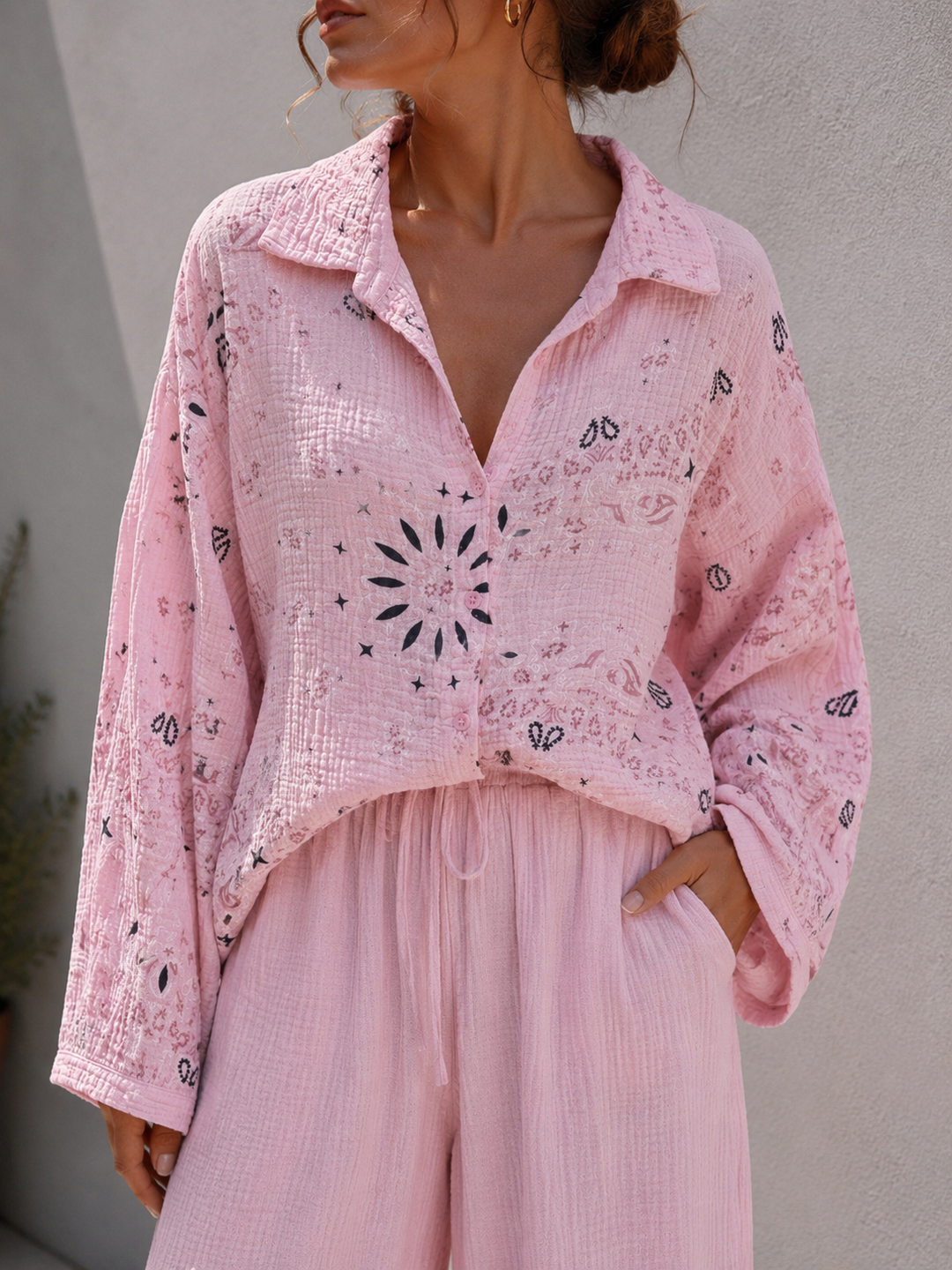 PAISLEY MUSSELIN BLUSE - rosa