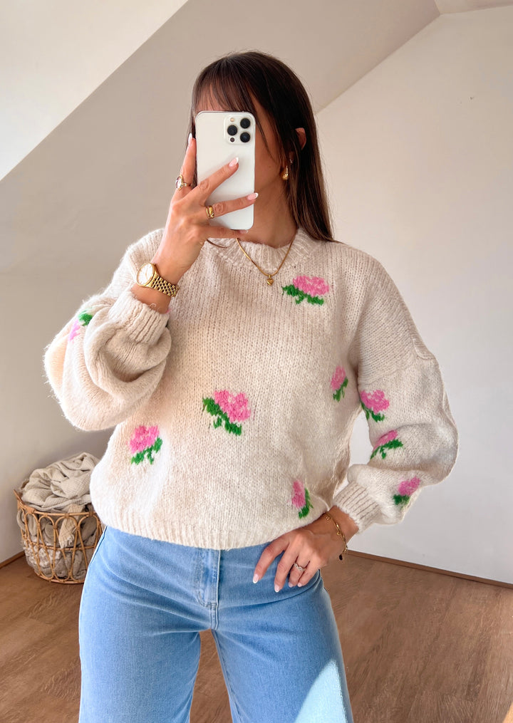 FLOWER STRICKPULLOVER JESS - beige (M4)