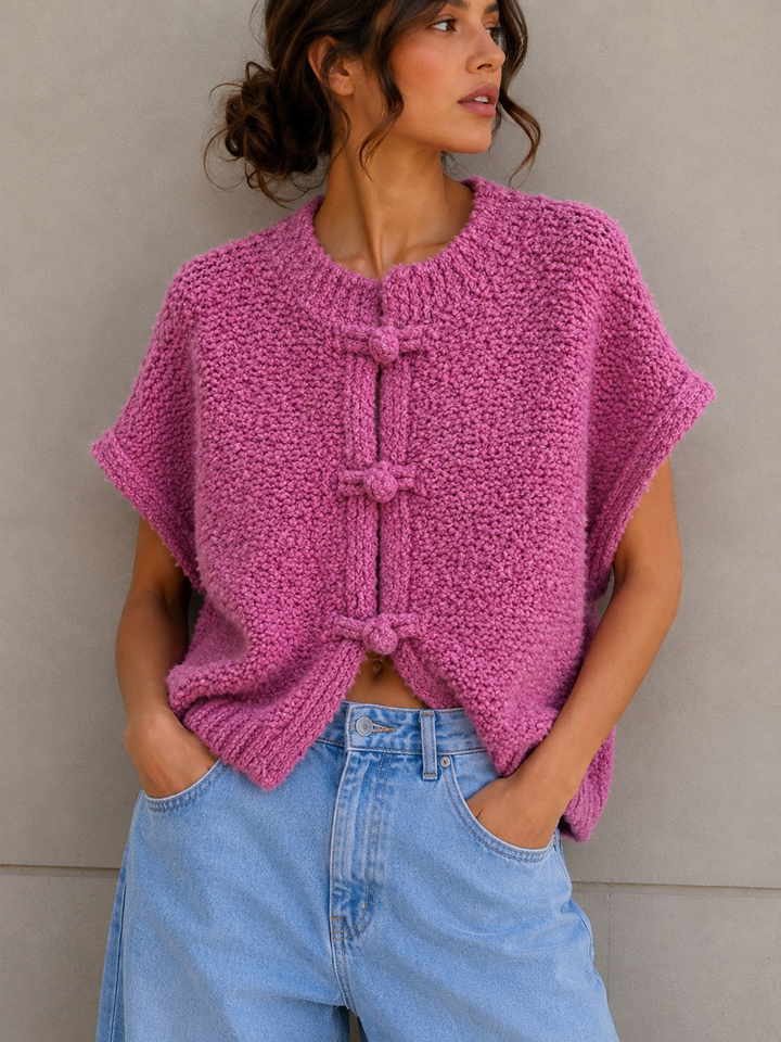 BOUCLE STRICKWESTE mit Knoten - versch. Farben