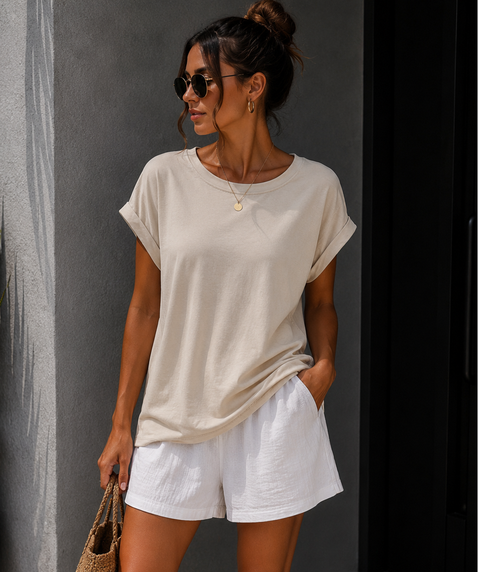 BASIC RUNDHALS T-SHIRT INES - versch. Farben
