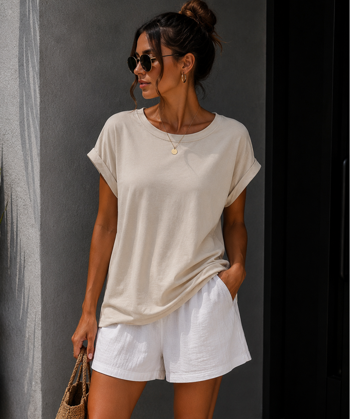 BASIC RUNDHALS T-SHIRT INES - versch. Farben