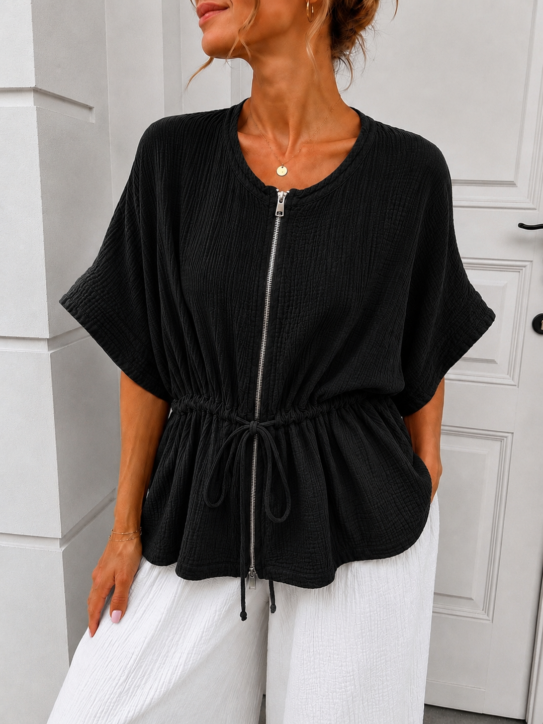 KURZARM MUSSELIN JACKE - versch. Farben