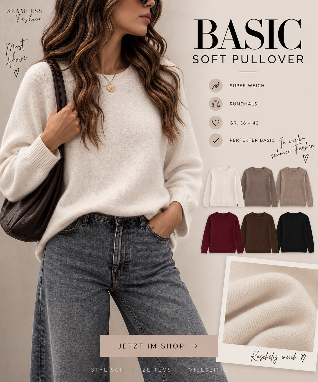 BASIC SOFT PULLOVER mit Rundhals - versch. Farben
