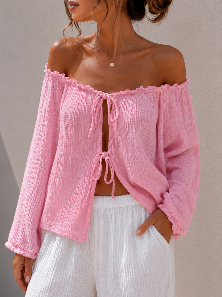 LANGARM SCHLEIFEN MUSSELIN BLUSE - versch. Farben