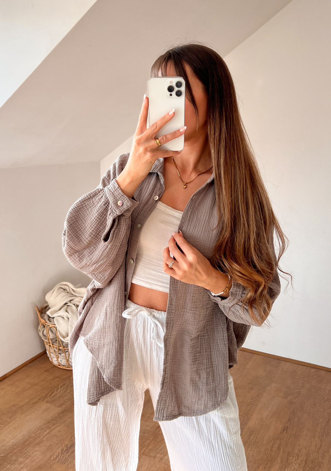 OVERSIZE MUSSELIN BLUSE - taupe