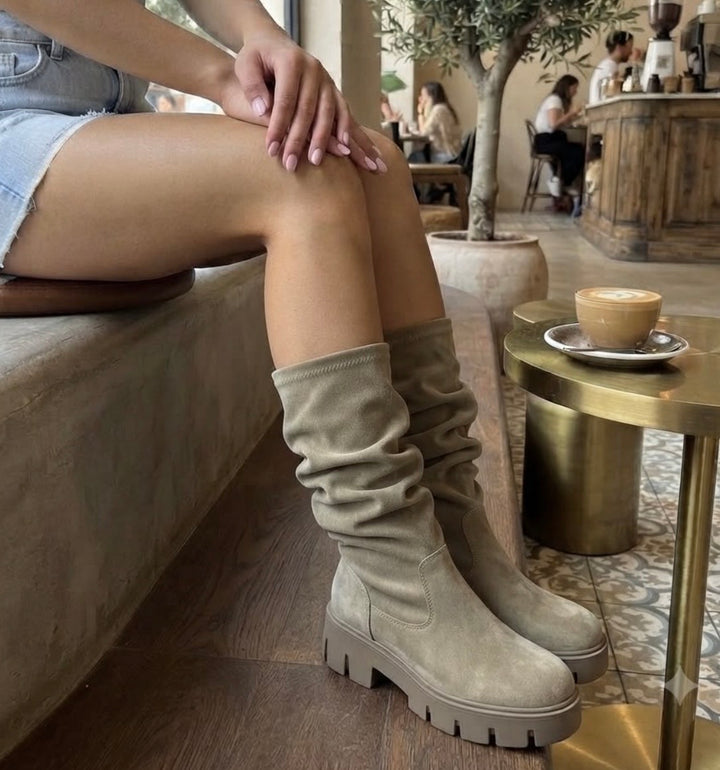 WILDLEDEROPTIK STIEFEL mit elastischen Schaft - versch. Farben