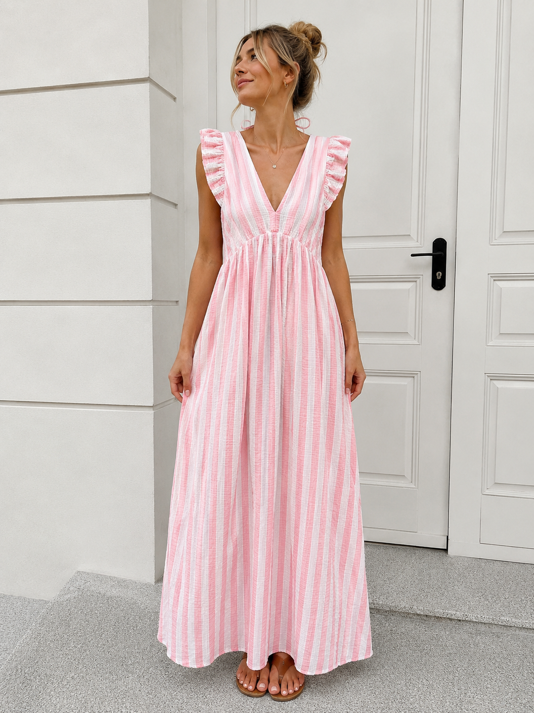 STREIFEN MUSSELIN KLEID - rosa