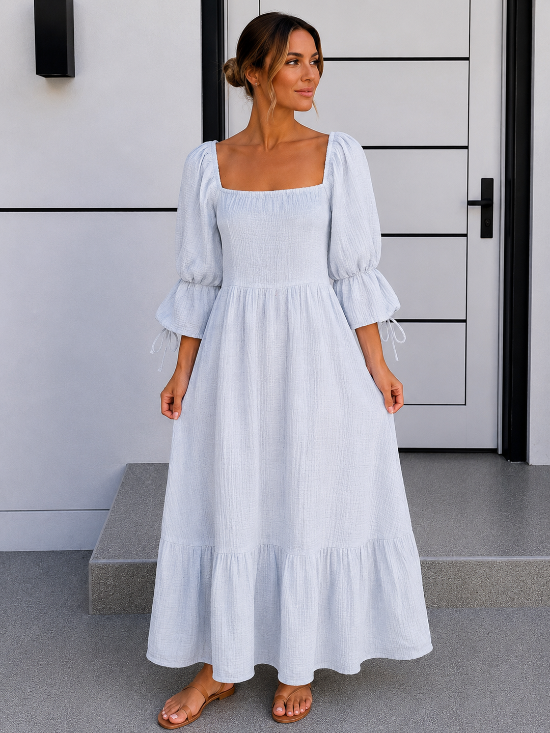 LANGES MUSSELIN KLEID SUNELLA - hellblau