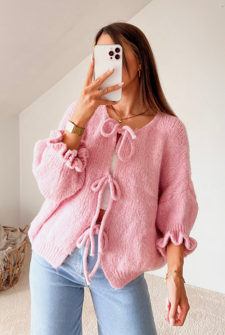 3/4 ARM SCHLEIFEN STRICKJACKE - rosa