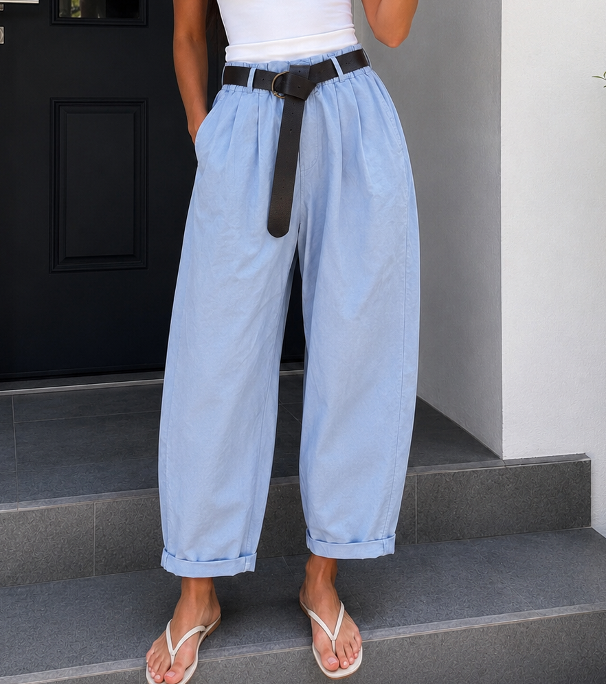 BLUE BARREL HOSE mit Gürtel -  hellblau