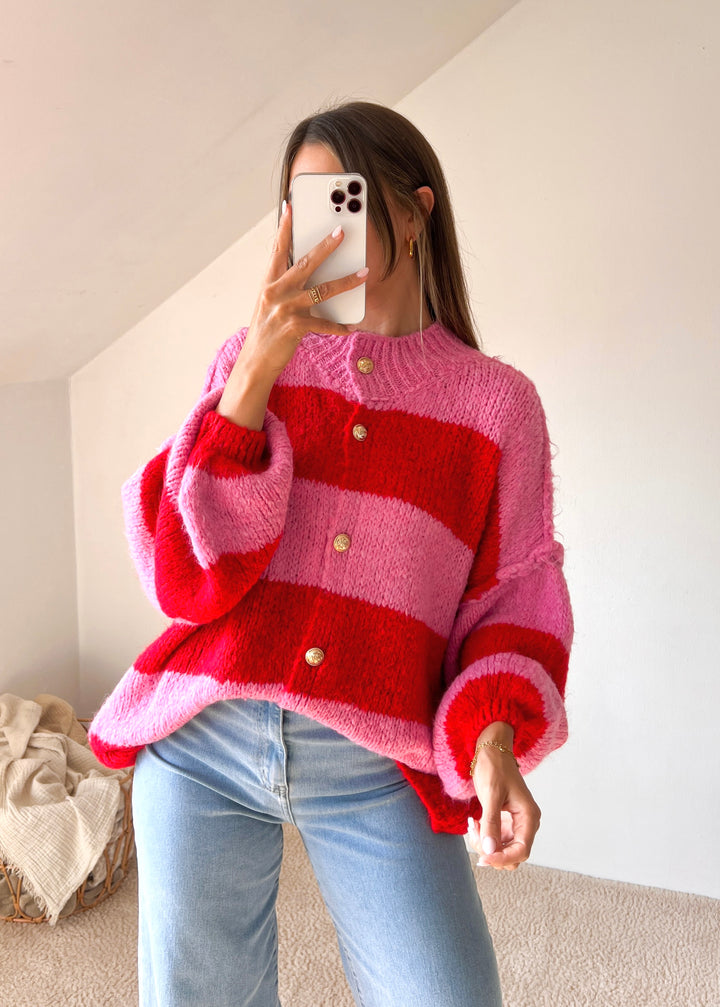 STREIFEN STRICKJACKE MAIRA - pink rot