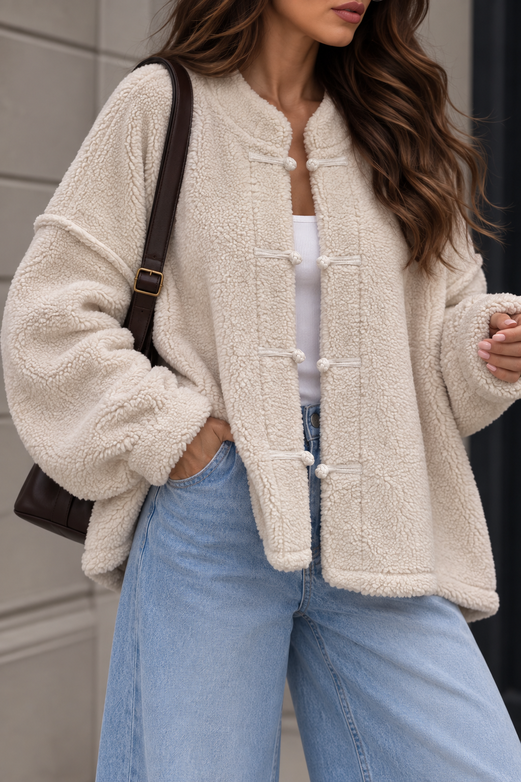 OVERSIZE TEDDY JACKE mit Knoten - Versch. Farben
