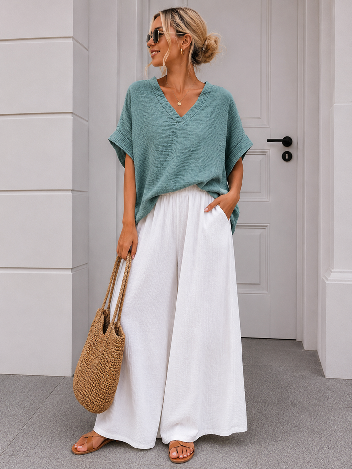 MUSSELIN SHIRT GINA mit V Ausschnitt - versch. Farben