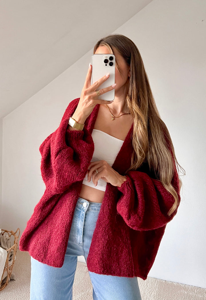 OVERSIZE STRICKJACKE MELLO- Bordeaux
