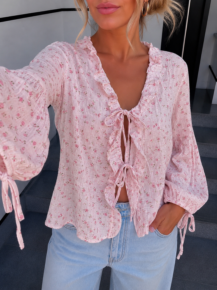 MUSSELIN CUTE SCHLEIFEN BLUSE - versch. Farben