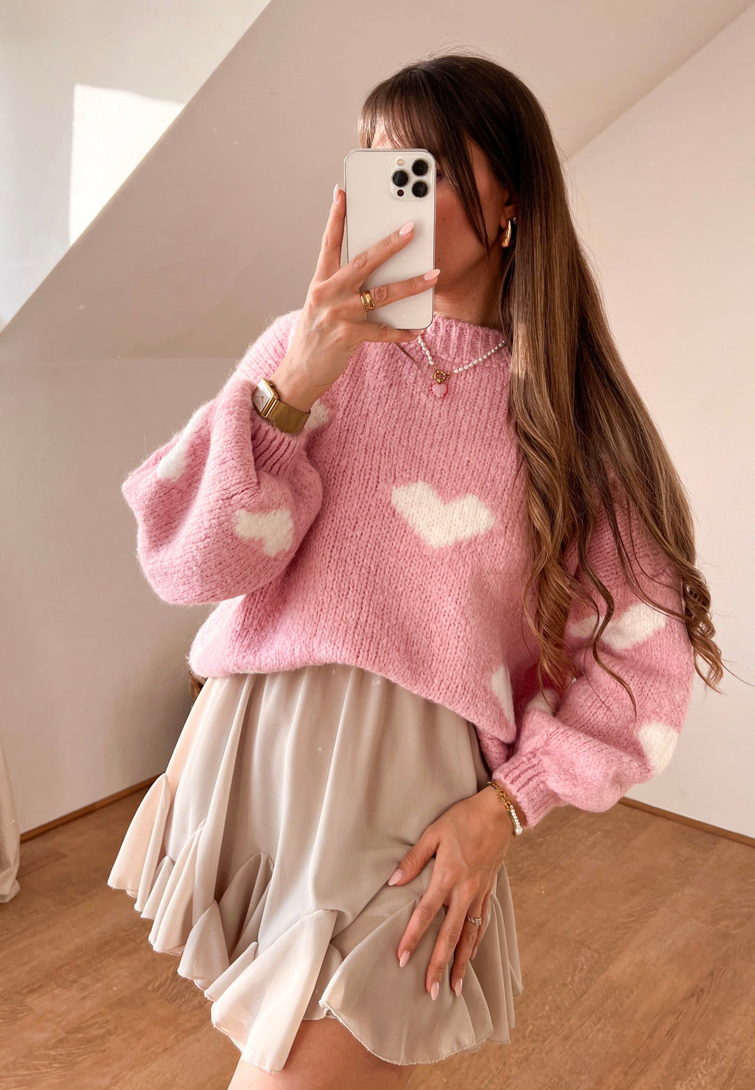 HERZ COLOR STRICKPULLOVER - rosa