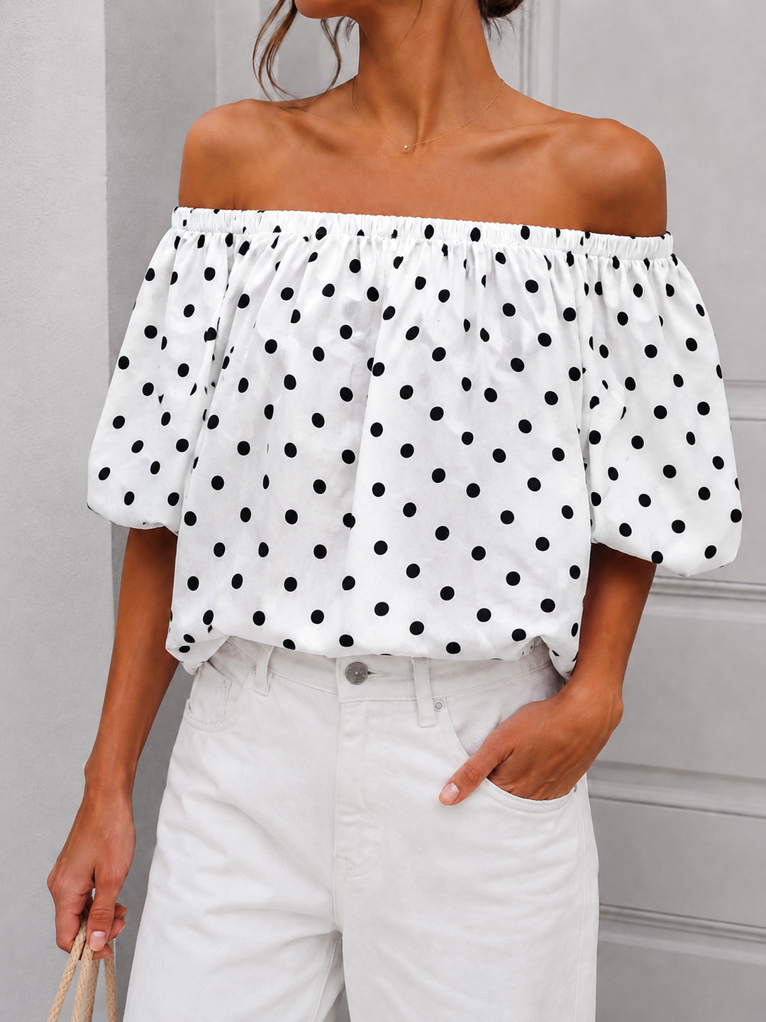 OFF SHOULDER PUNKTE TOP LORENZ - versch. Farben