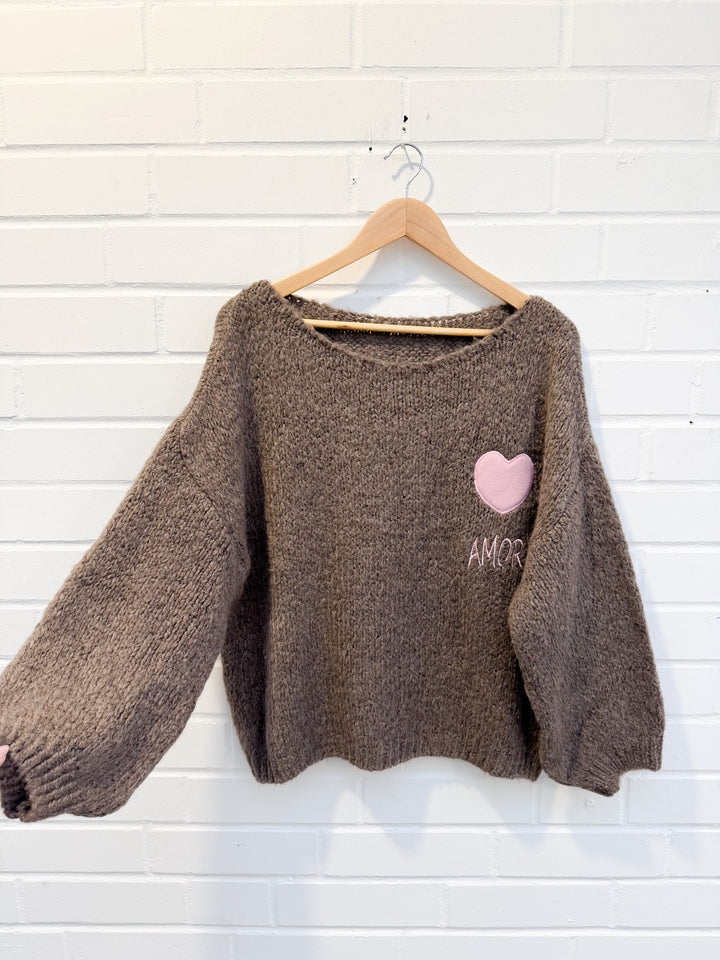 STRICKPULLOVER AMOR Herz - versch. Farben