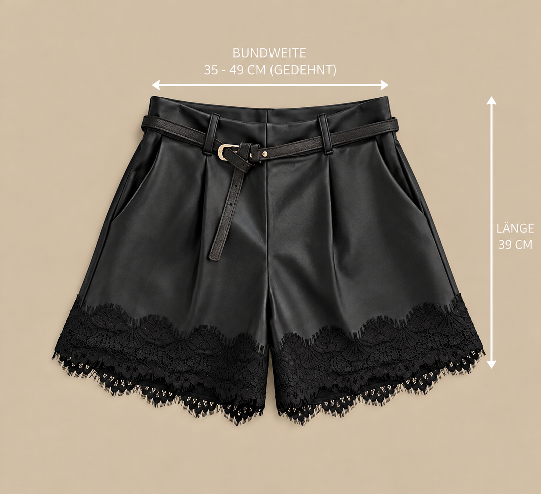 LEDEROPTIK SHORTS mit Spitze - schwarz
