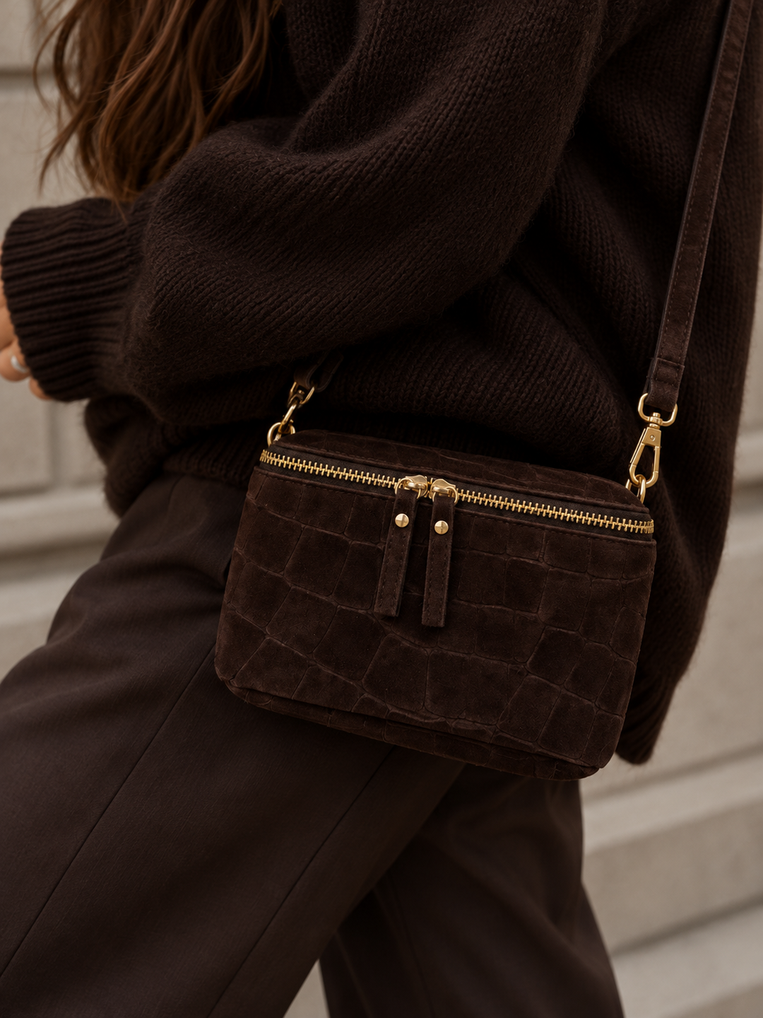 MINI KROKO CROSSBODY BAG in Wildleder
