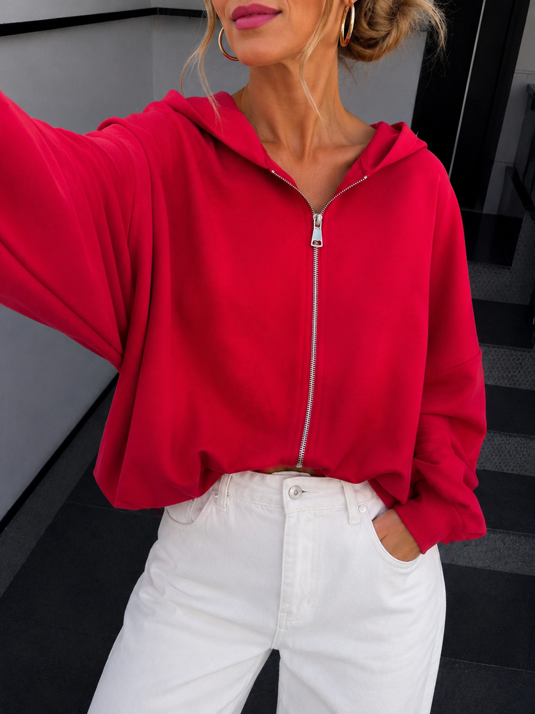 SWEATJACKE mit Raffung - versch. Farben