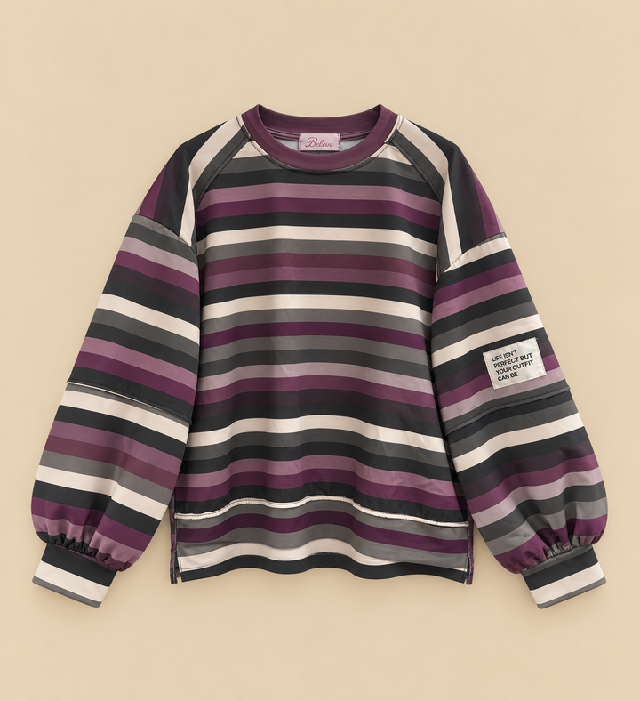 STREIFEN BERRY SWEATSHIRT - Aubergine