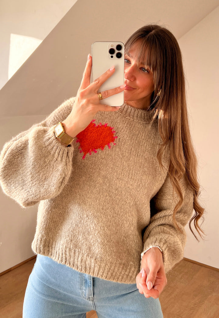 STRICKPULLOVER BIG HEART - taupe