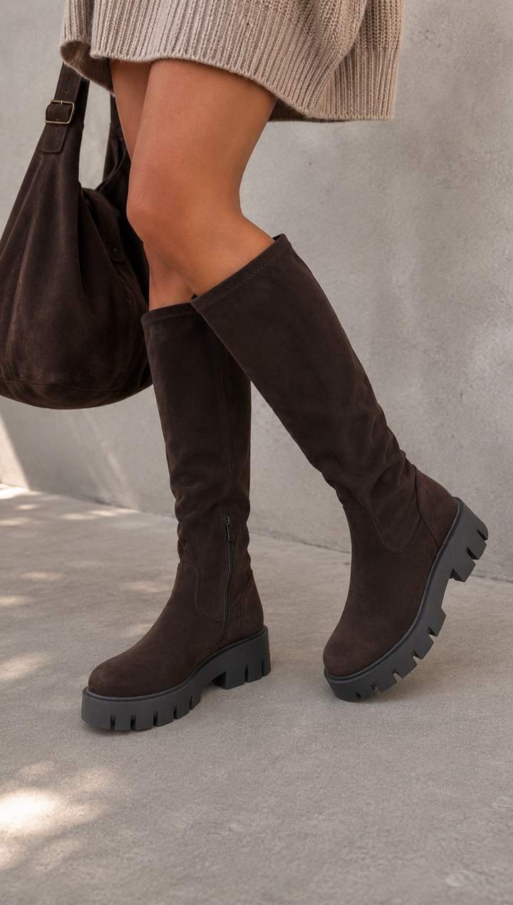WILDLEDEROPTIK STIEFEL mit elastischen Schaft - versch. Farben