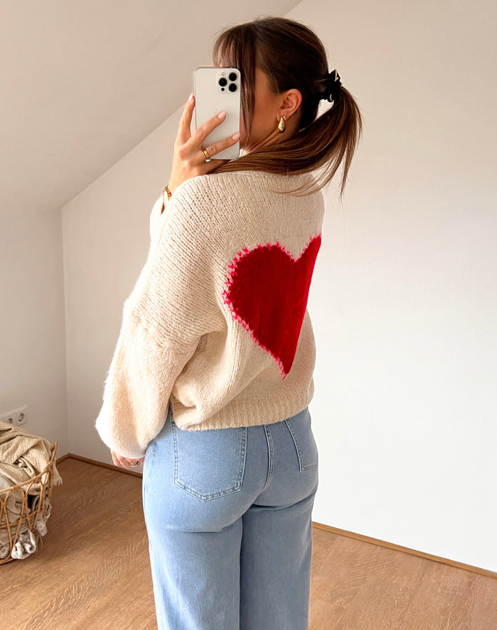 STRICKPULLOVER BIG HEART - beige