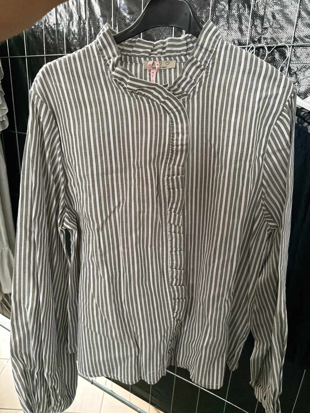 STREIFEN BLUSE GRAU MIT WEISS