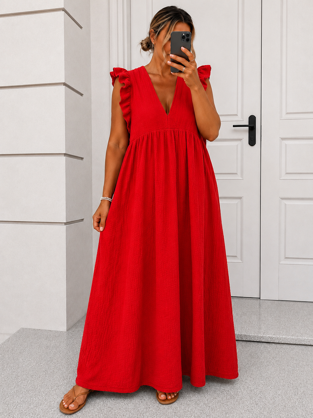 CURVY MUSSELIN RÜSCHEN KLEID - versch. Farben