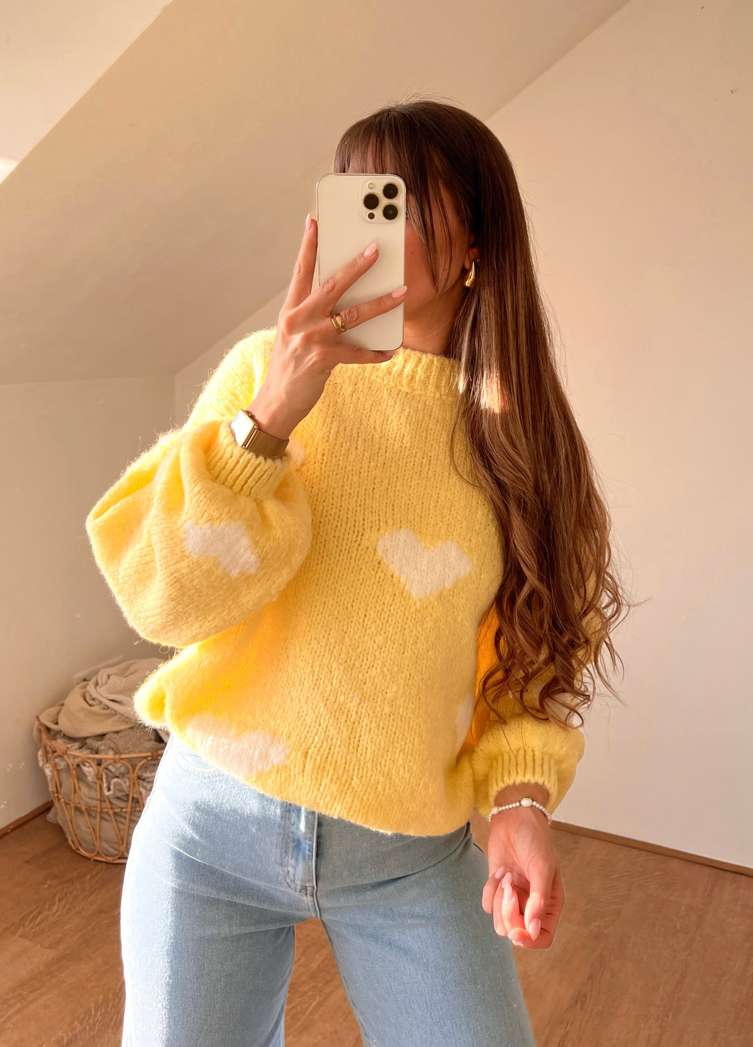 HERZ COLOR STRICKPULLOVER - gelb