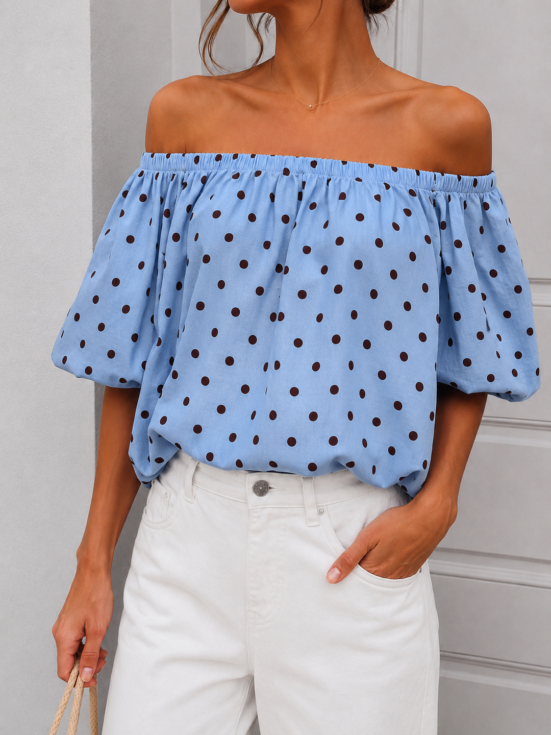 OFF SHOULDER PUNKTE TOP LORENZ - versch. Farben