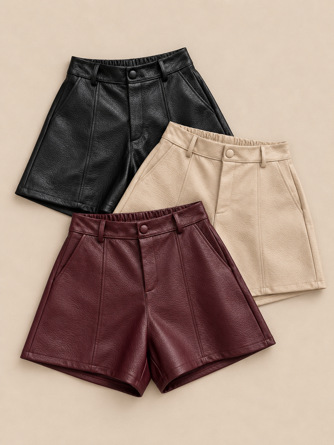 LEDEROPTIK SHORTS mit Naht - versch. Farben