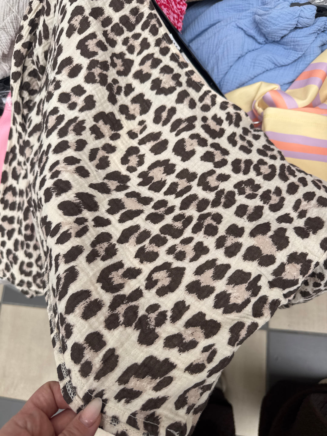 MUSSELIN LEO CROP TOP mit langen Arm - beige