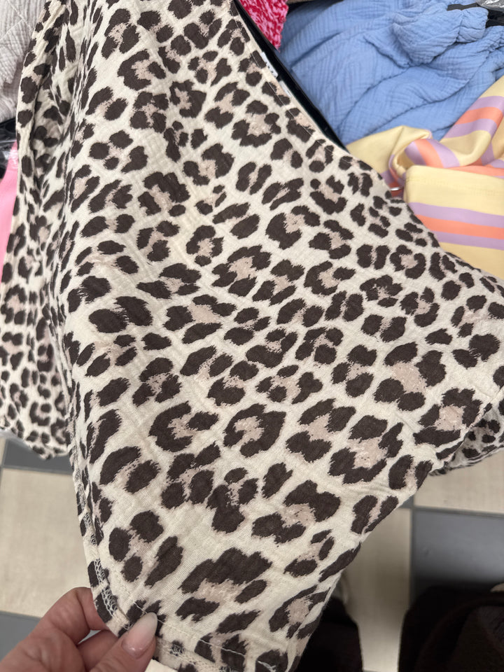 MUSSELIN LEO CROP TOP mit langen Arm - beige