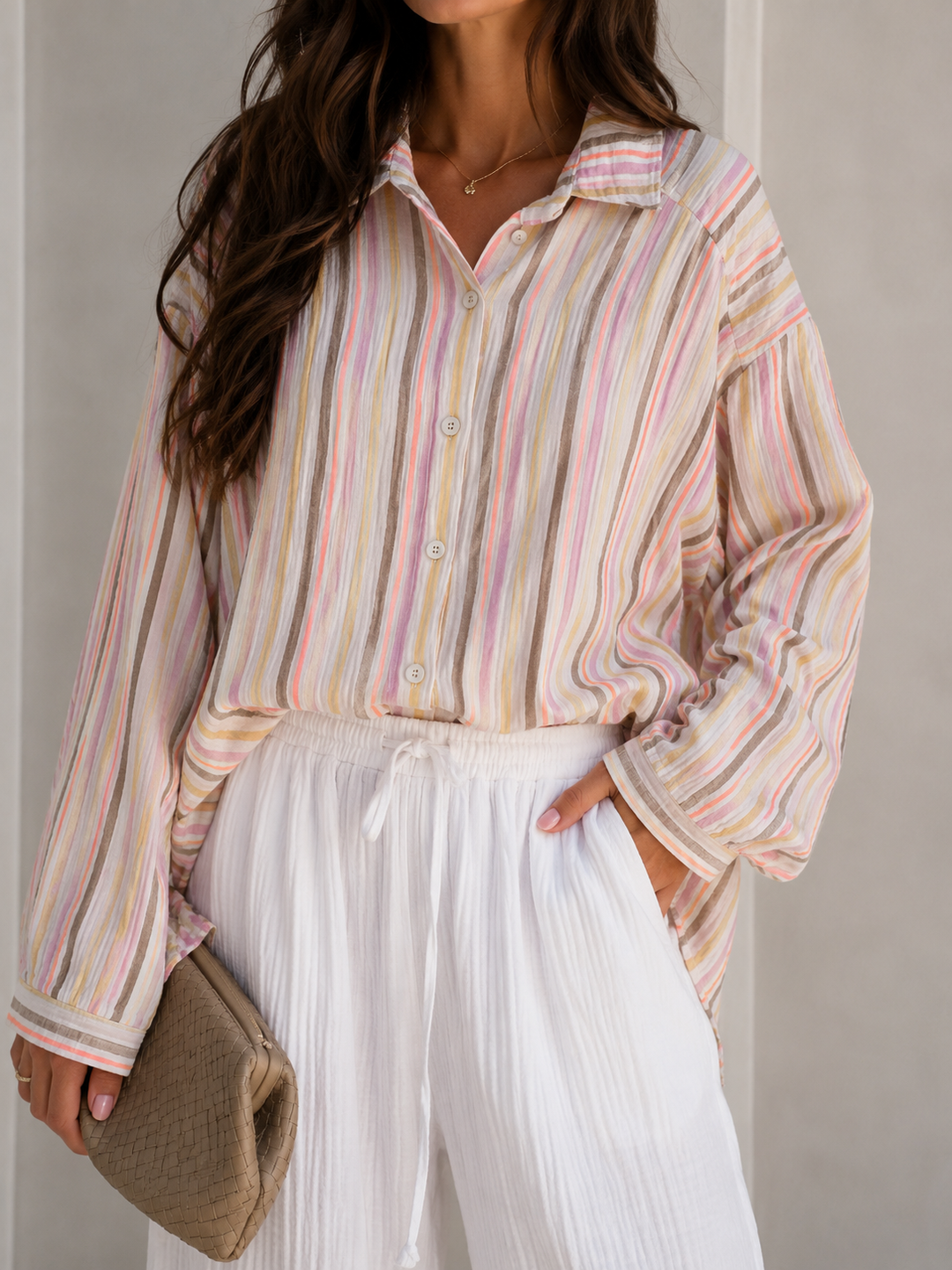 OVERSIZE CANDY STREIFEN MUSSELIN BLUSE