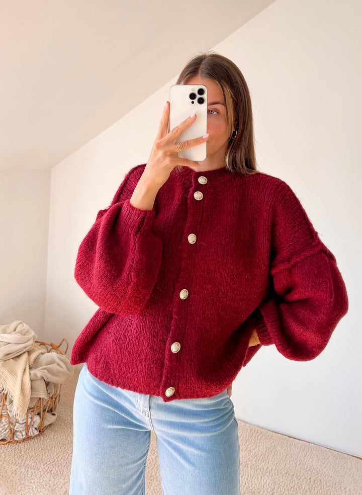KURZE STRICKJACKE MAIRA - bordeaux