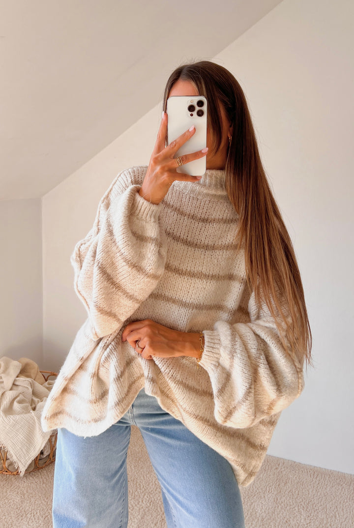 VORBESTELLUNG - STREIFEN STRICKPULLOVER MAIRA - beige