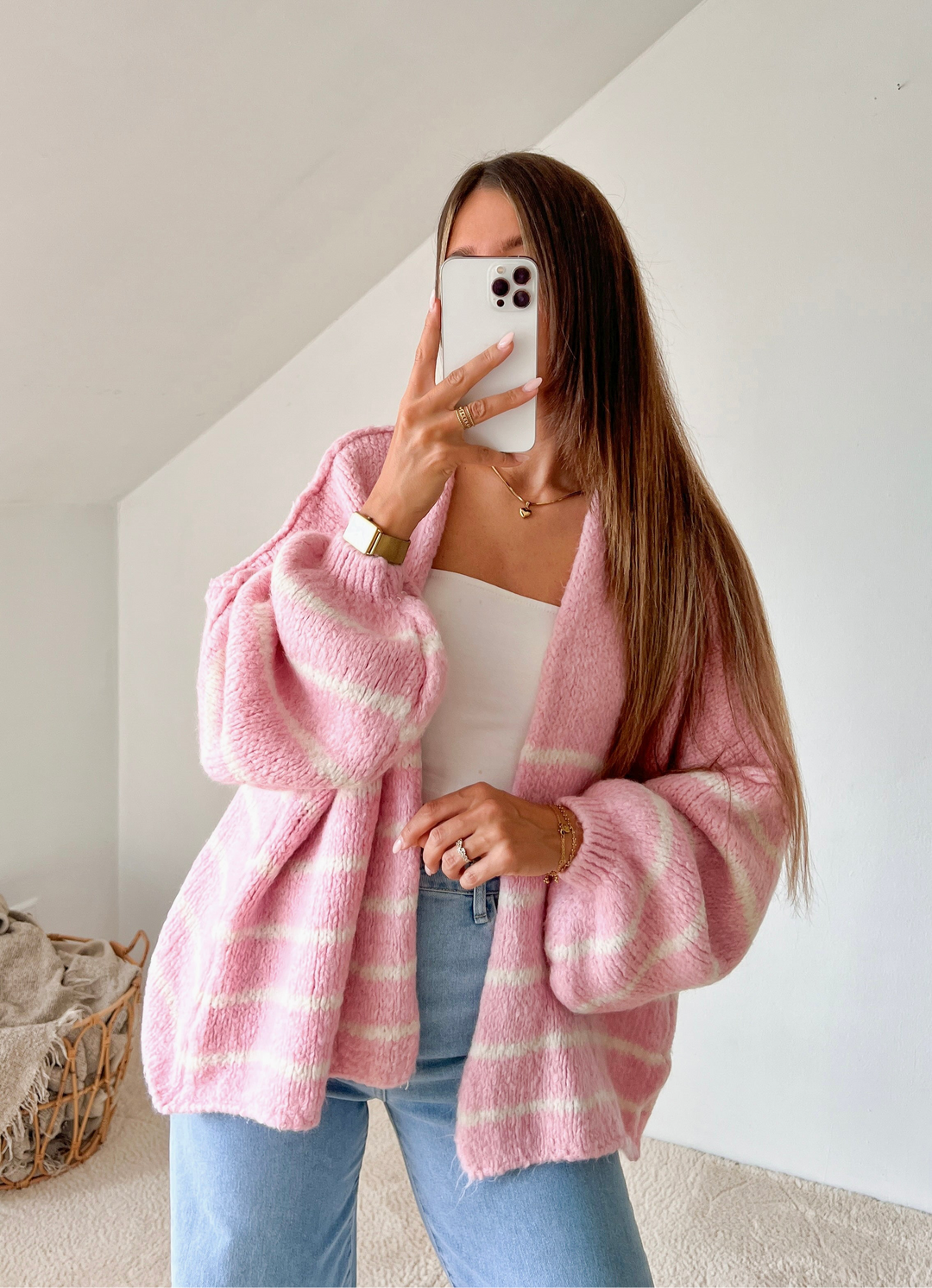 STREIFEN OVERSIZE STRICKJACKE MELLO - rosa