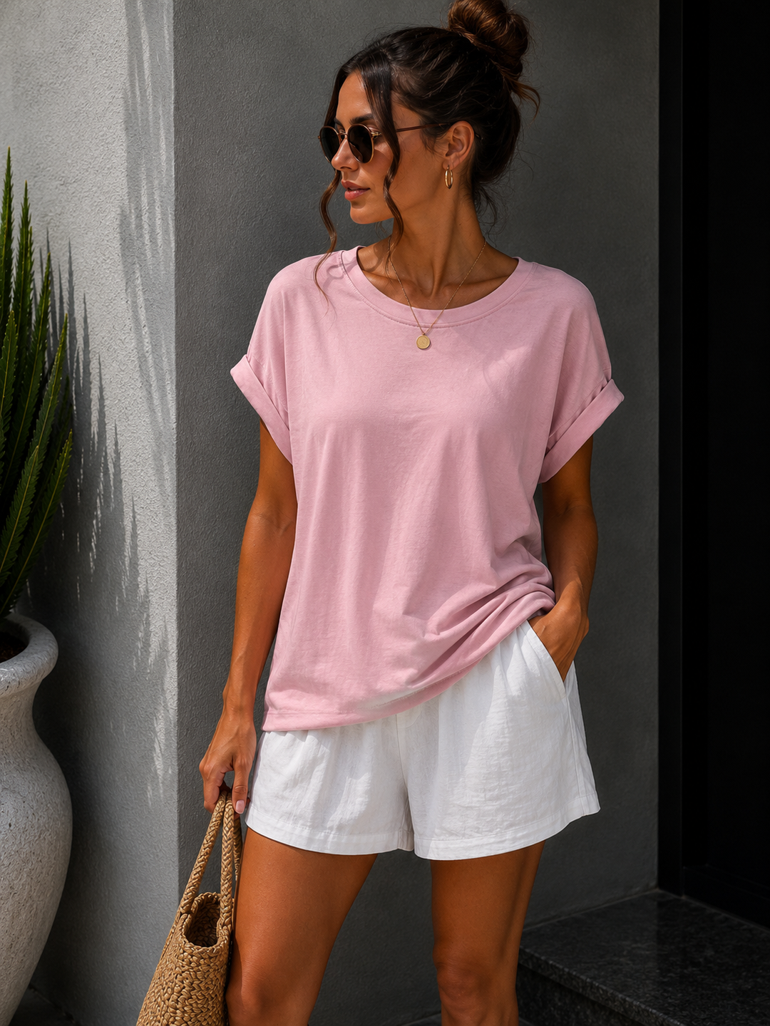 BASIC RUNDHALS T-SHIRT INES - versch. Farben