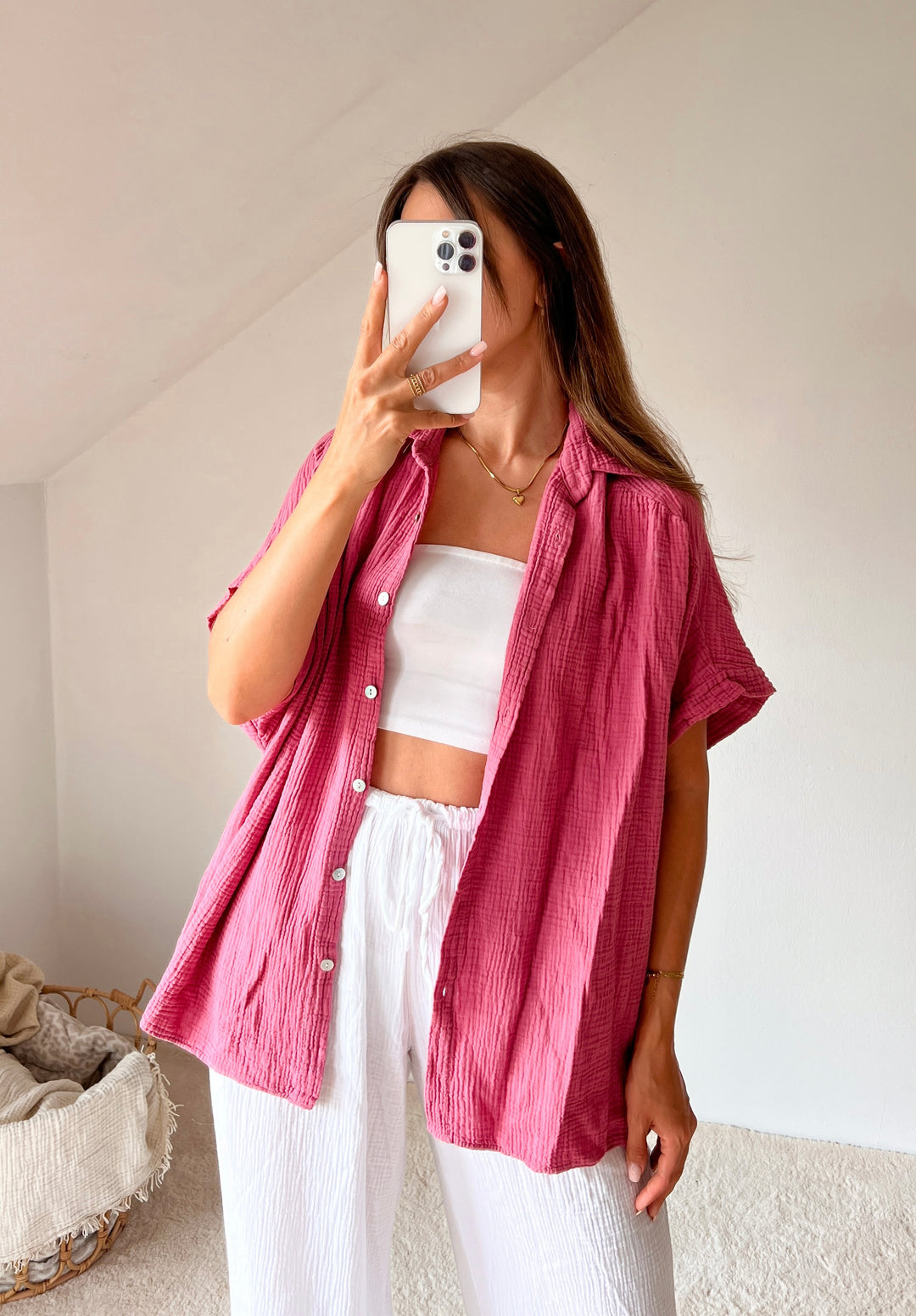 KURZARM MUSSELIN BLUSE- versch. Farben